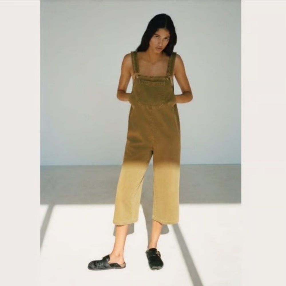 ZARA DENIM Wide Leg Cropped Jumpsuit